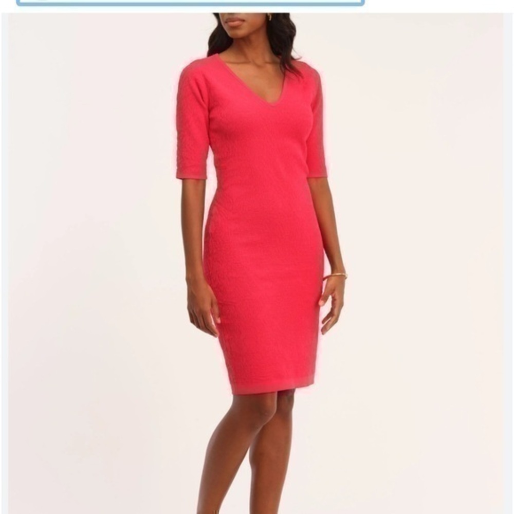 NWT Carmen Marc Valvo Women's V-Neck Jacquard Sheath Dress botanical pink small